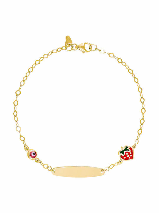 Kids Bracelet Silver 925 Gilded Strawberry Enamel & Evil Eye Tgs-21317y