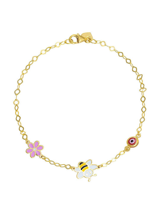 Ioannis Kosmima Kids Bracelet Chain from Gold-plated Silver with Evil Eye