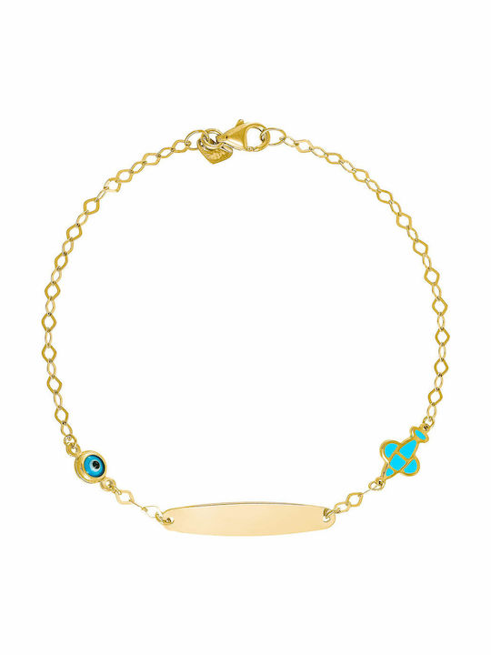 Kids Bracelet Silver 925 Gilded Airplane Enamel & Evil Eye Tgs-21312y