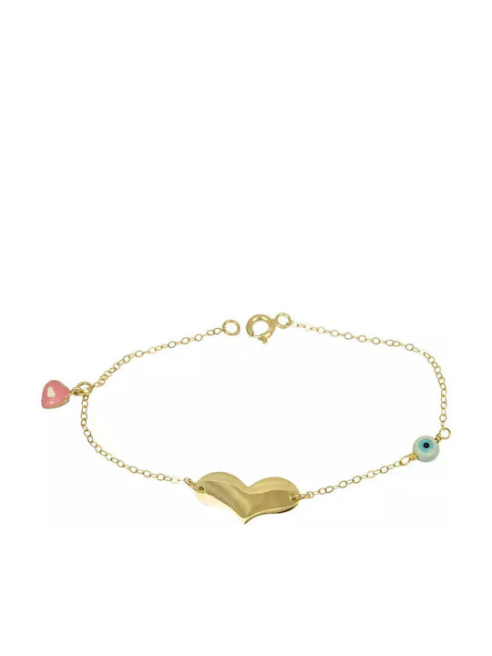 Kids Bracelet ID from Gold 9K with Heart & Evil Eye