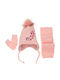 Kids Beanie Set with Scarf & Gloves Knitted Pink