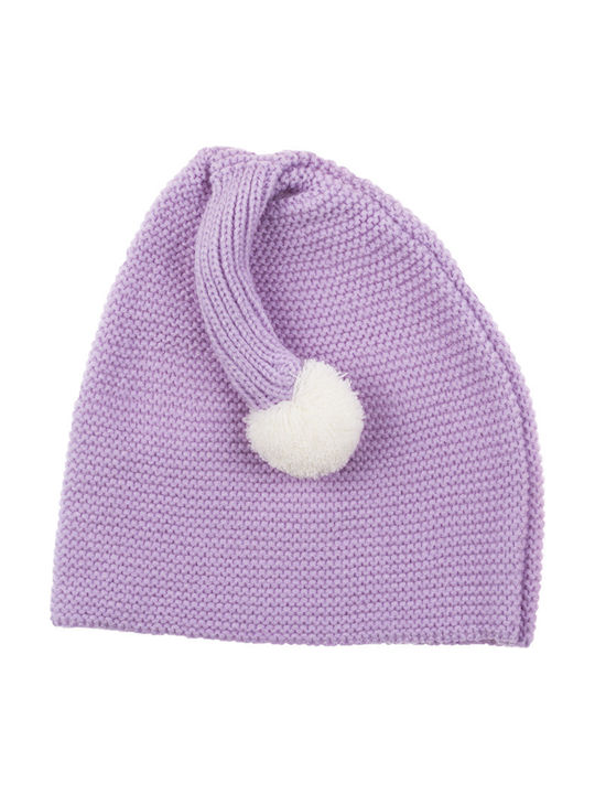 Бебешка Плетена Детска Шапка Pom Pom За Момиче Лилава