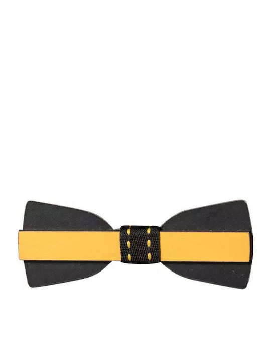 Kids' Wooden Bow Tie For Boys Straight Line Yellow