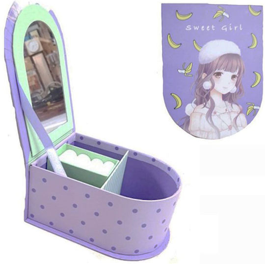 Kids Room Decor Accessories Paper Jewelry Box Mirror Ring Holders Sweet Girl Purple 16x11.5x7.5cm Home