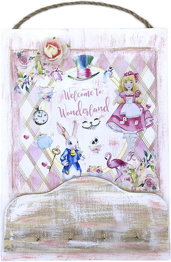 Handmade Wooden Kids Wall Hanger Alice in Wonderland Blue