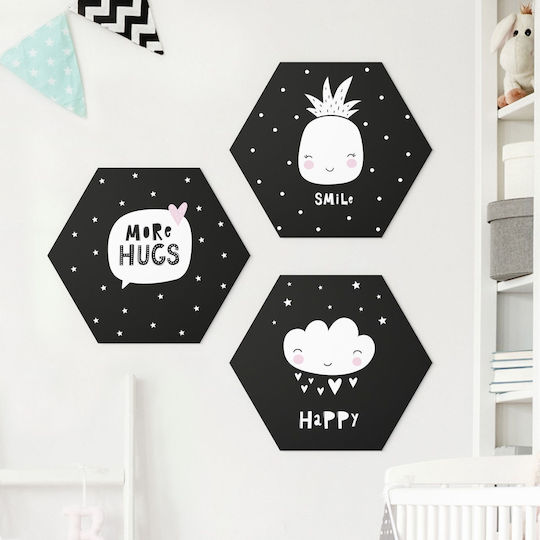 Sechseckige Kinder Wandkunst Set 3 Stück More Hugs 35x30cm