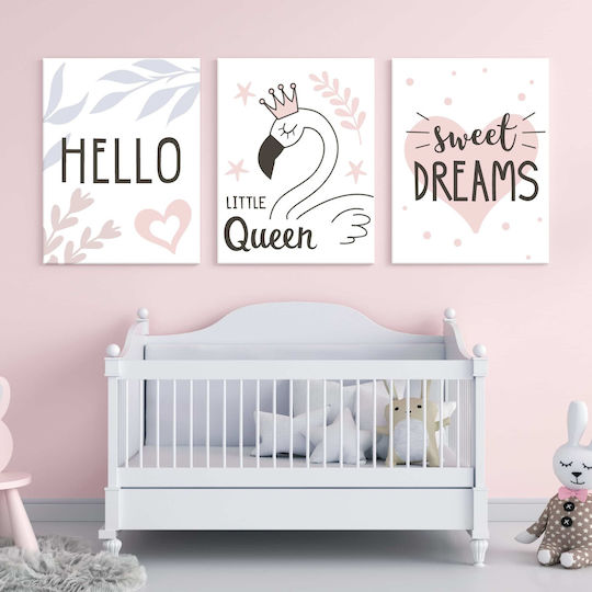 3 Piece Canvas Wall Art Hello Little Queen Sweet Dreams 40x50cm