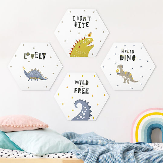 Екзагонални Детски Табла Hello Lovely Dino Комплект 4 Части 35x30см