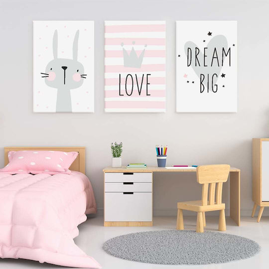 Τρίπτυχος Πίνακας Καμβά Love Dream Big 20x30cm 3 Τεμάχια