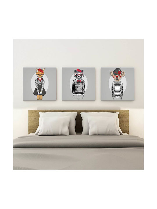 Τρίπτυχος Πίνακας Καμβά Fashion Animals 50x50cm 3 Τεμάχια