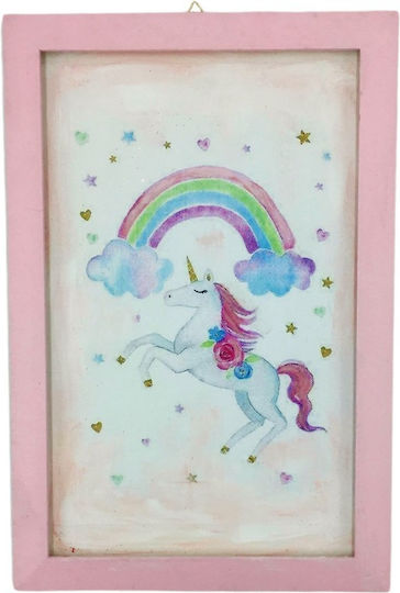 Handmade Wooden Framed Unicorn Rainbow Kids Wall Art