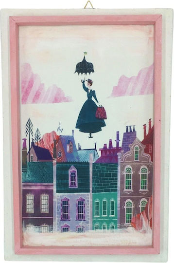Handmade Wooden Framed Mary Poppins Flying Kids Wall Art