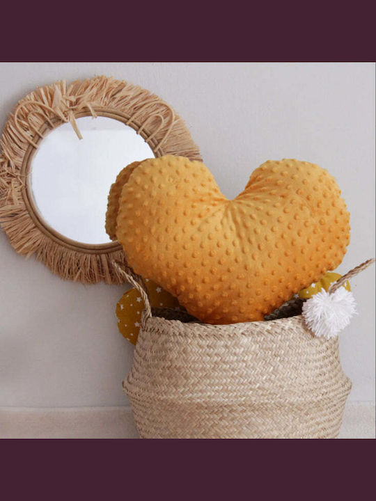 Heart Pillow Ochre Velour Polka Dot