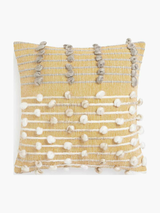 Handmade Pillow 100% Cotton Yellow White Grey Elements 45×45