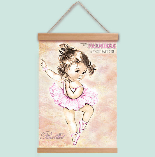 Kids Wall Decor Ballet Dancer Fabric Banner Wooden Blocks 30x40 cm