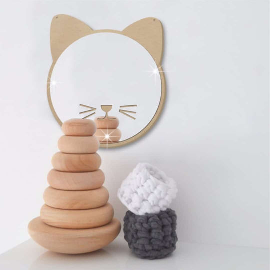 Kinder-Spiegel Katze Plexiglas Spiegelsilber Geschenkverpackung Mädchen