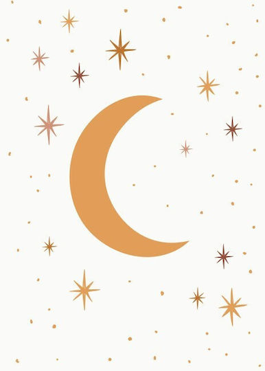 Kinderposter Orange Mond Sterne Papier 15x20cm
