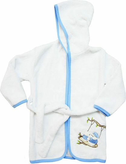 Poulain Baby Bademantel Kapuzen Weiß Blau