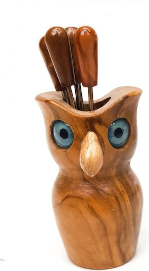 Wooden Art Ръчно Изработена Бухал Дърво От Маслина Вилички 6 Бройки 0463