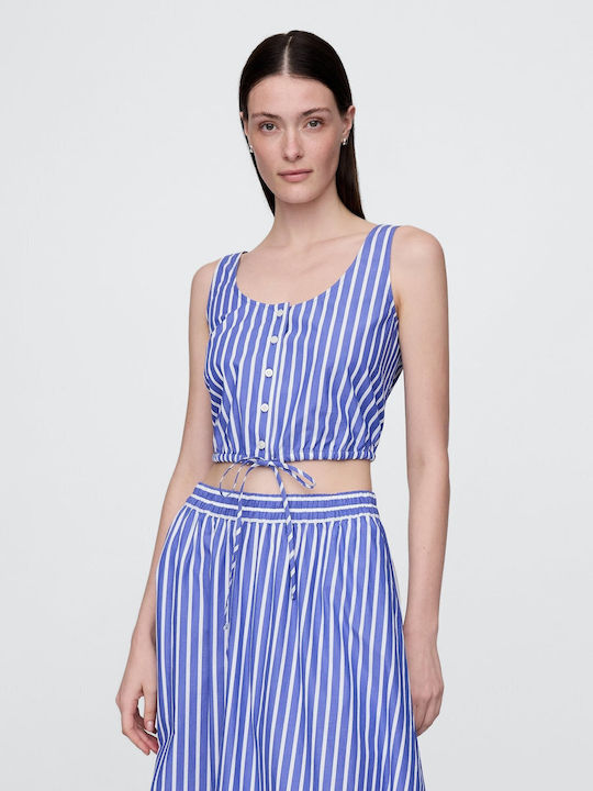 GAP Γυναικείο Crop Top Βαμβακερό Ριγέ Μπλε
