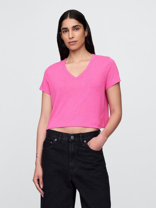 GAP Γυναικείο Καλοκαιρινό Crop Top Λινό με V Λα...