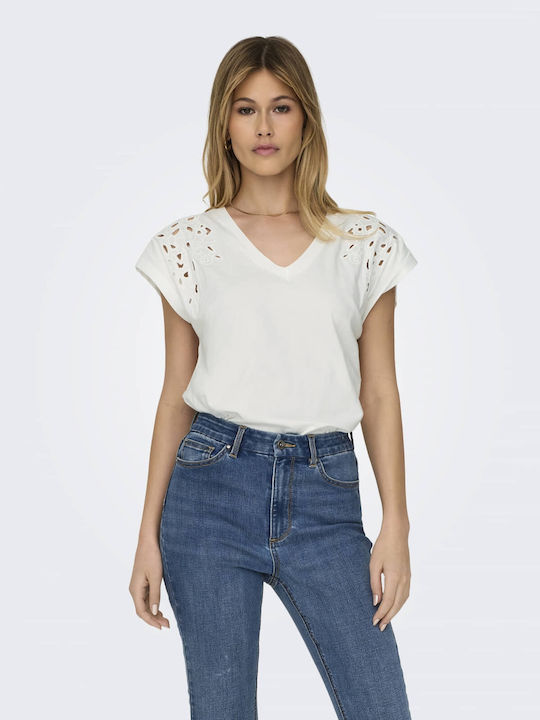 Jdy Women's Blouse with V Neckline Ecru