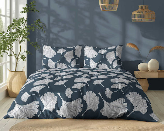 Detexpol Set Bettbezug Baumwolle 160x200cm Einzel mit 2 Kissenbezügen Blau