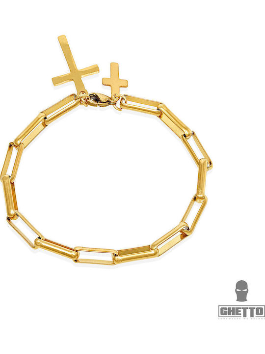Link Women's Bracelet Chain with Cross design Gold Plated