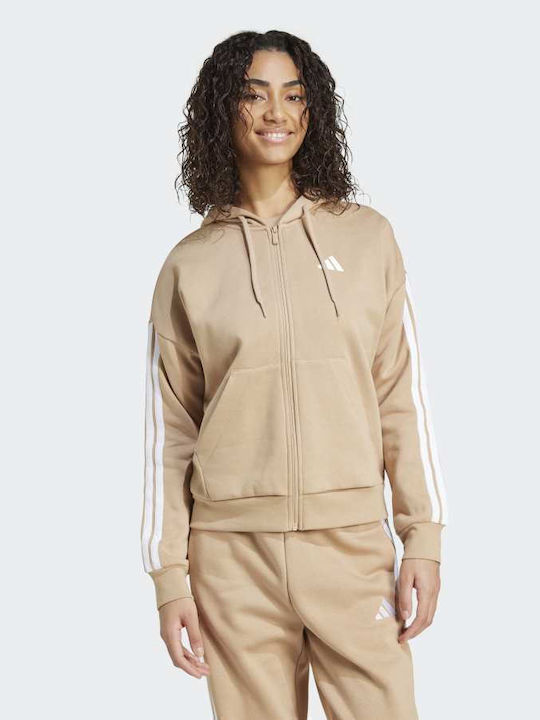 adidas Essentials 3-Stripes Women's Sweatshirt Jacket Hooded Brown