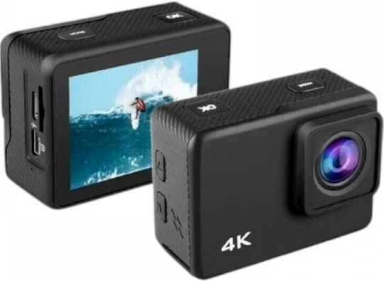 V22 128GB Action Camera 4K Ultra HD Υποβρύχια (με Θήκη) με Οθόνη 2" και Wi-Fi Μαύρη