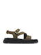 Leather Women's Flat Sandals Flatforms in Khaki Color