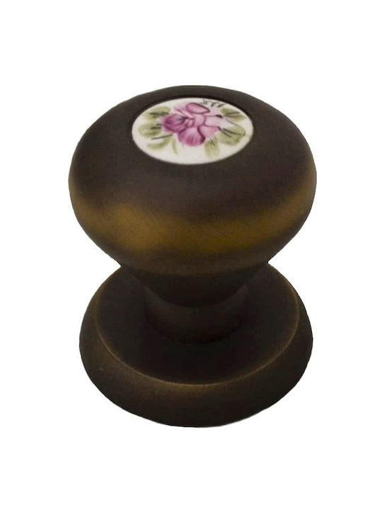 Front Door Knob Linea Cali Elika Satin Bronze Porcelain Flower Decoration Φ60mm