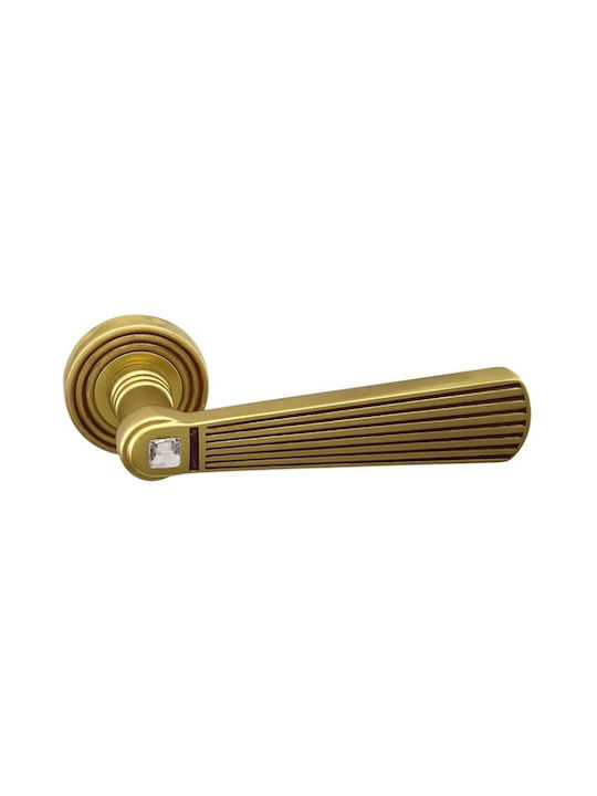 Door Handles Rosette Linea Cali Opera Matte Gold Patina Swarovski Crystal Right Cylinder Security