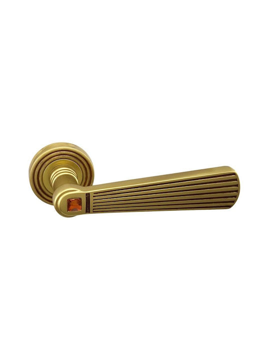 Door Handles Rosette Linea Cali Opera Matte Gold Patina Swarovski Crystal Orange Right Cylinder Security