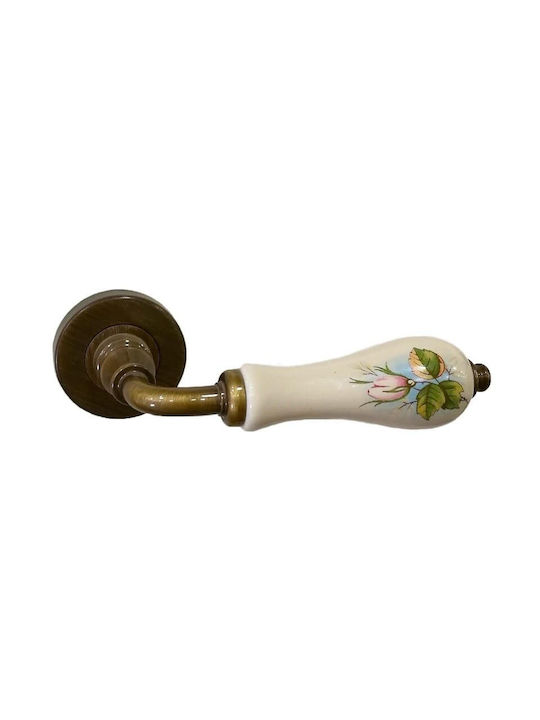 Door Handles Rosette Linea Cali Martina Glossy Bronze Ivory Porcelain Security Cylinder Pair