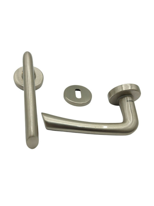 Italienisches Messing-Paar Türgriffe Mandelli 10472-12b1 Nickel Matt-Satin Maße 145×14×63 Mm