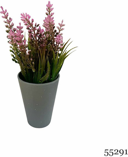 Τεχνητό Φυτό Ibergarden Διαστάσεων 11x11x22cm Γκρι Γλαστράκι Ροζ Άνθη