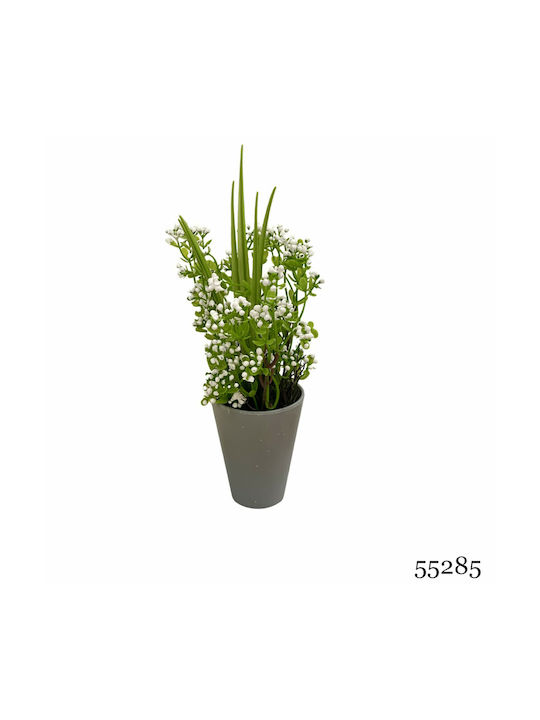 Τεχνητό Φυτό Ibergarden Διαστάσεων 12x12x30cm Γκρι Γλαστράκι Λευκά Άνθη