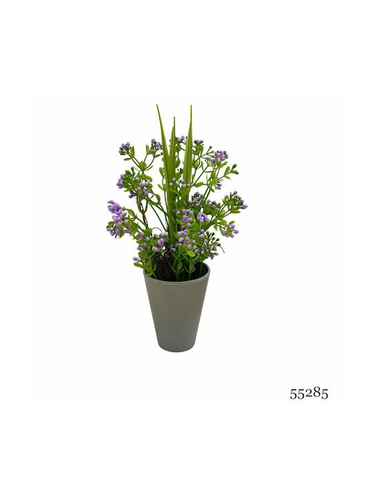 Τεχνητό Φυτό Ibergarden Διαστάσεων 12x12x30cm Γκρι Γλαστράκι Μωβ Άνθη