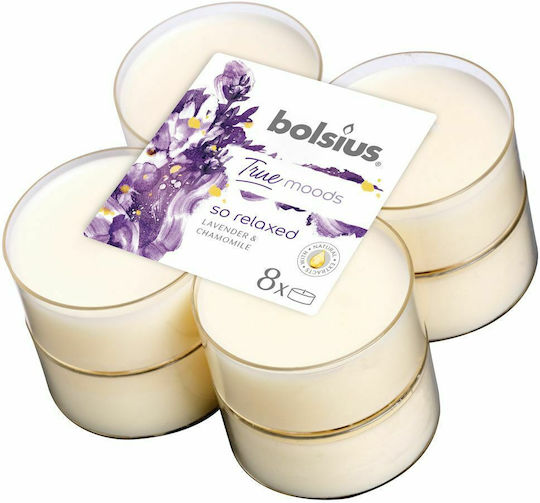Bolsius Tealights with Lavender and Chamomile Scent in White Colour (Up to 8 Hours Duration) 8 Pieces
