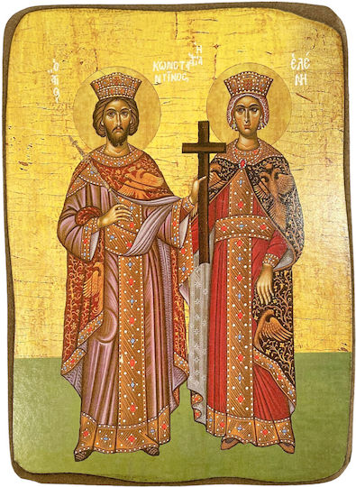 Wooden Saint Icon Sts. Constantine And Helen Dimension 15x21cm