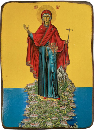 Icoană Din Lemn Fecioara Maria Sfânt Munte Dimensiune 7x10cm