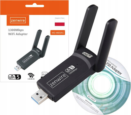 Zenwire Αντάπτορας Δικτύου USB με Ασύρματη Σύνδεση Wi-Fi 1300Mbps