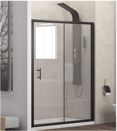 Shower Stall Wall to Wall Sliding Door 130x190 Karag Flora 500 Black Matte Clear Glass