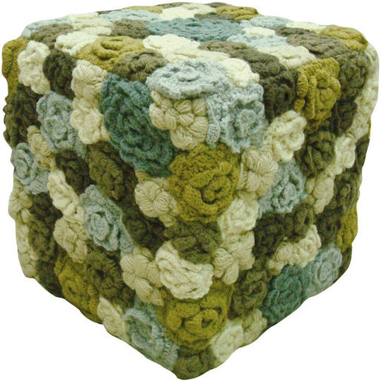 Pouf Σκαμπο Πουφ Jgs S.a Ivory Μπλε Taupe Hk-47 Stool-038 45x45x45cm