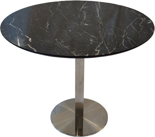 Round Living Room Table Inox Base Marbel 0.8up MDF Black Granite Colour Φ80x75cm
