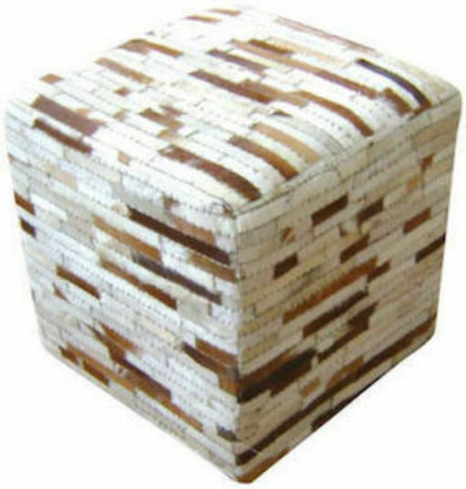 Pouf Hocker Πουφ Jgs S.a Leder Weiß Braun Kb-89 Sitzsäcke & Poufs-102 45x45x45cm