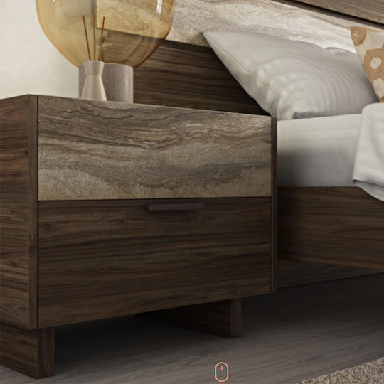 Κομοδινο Sicilia Letto Αναγλυφη Μελαμινη Χρωμα Tobacco Walnut M19.1 Φαρδος 50cm Ύψος 48cm Βαθος 43cm