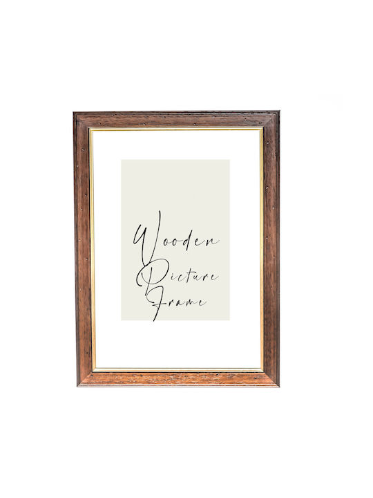 Fotorahmen Hölzernes Wand Braun Matt Zeichen Schwarze Patina Goldene Linie Glas Matt K316-39 Fotografie 25cmx35cm