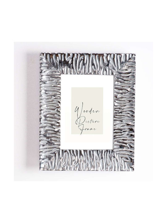 Wooden Wall Photo Frame Silver Embossed Matte W...
